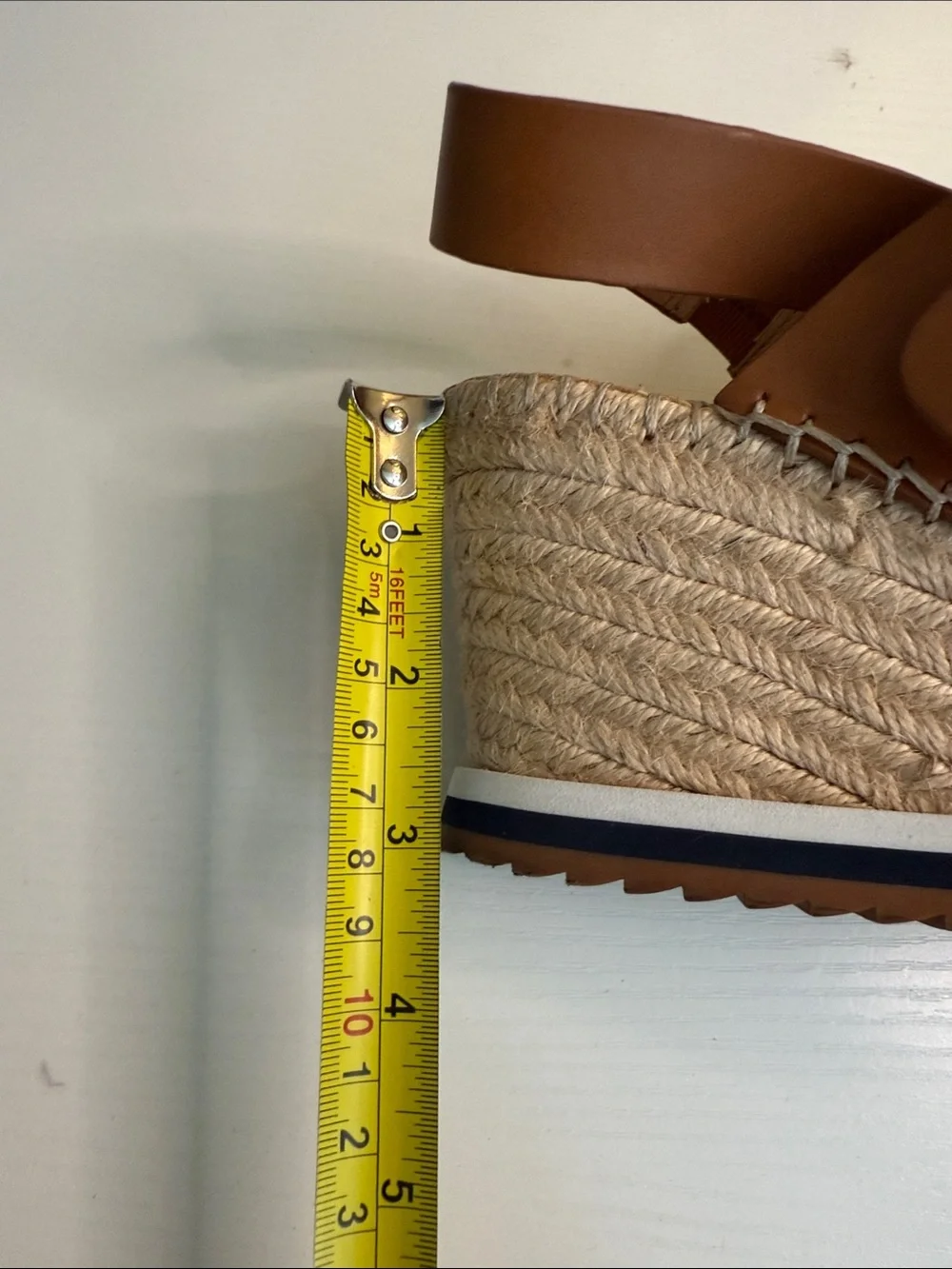 Tommy Hilfiger Cognac Leather Espadrille Wedge Sandals